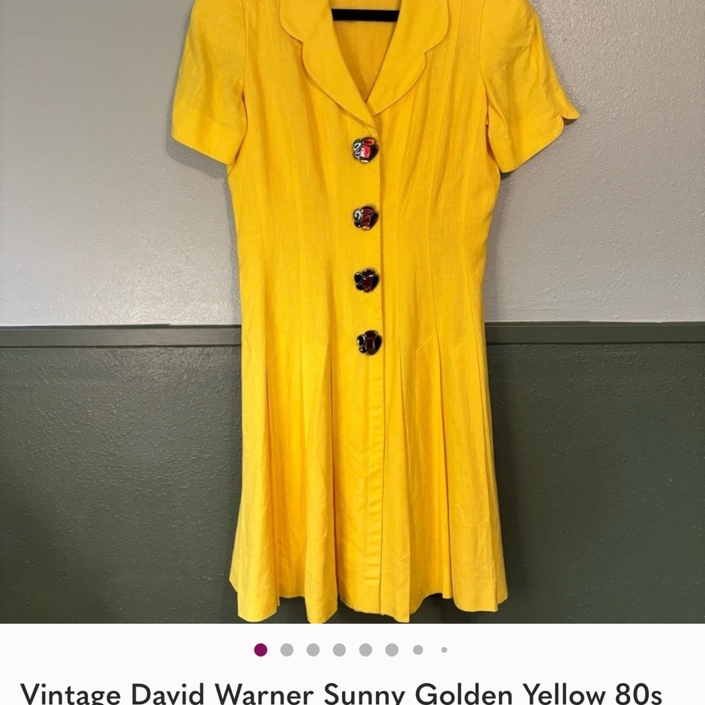 Vintage David Warner Sunny Golden Yellow 80s Dress Sz 8